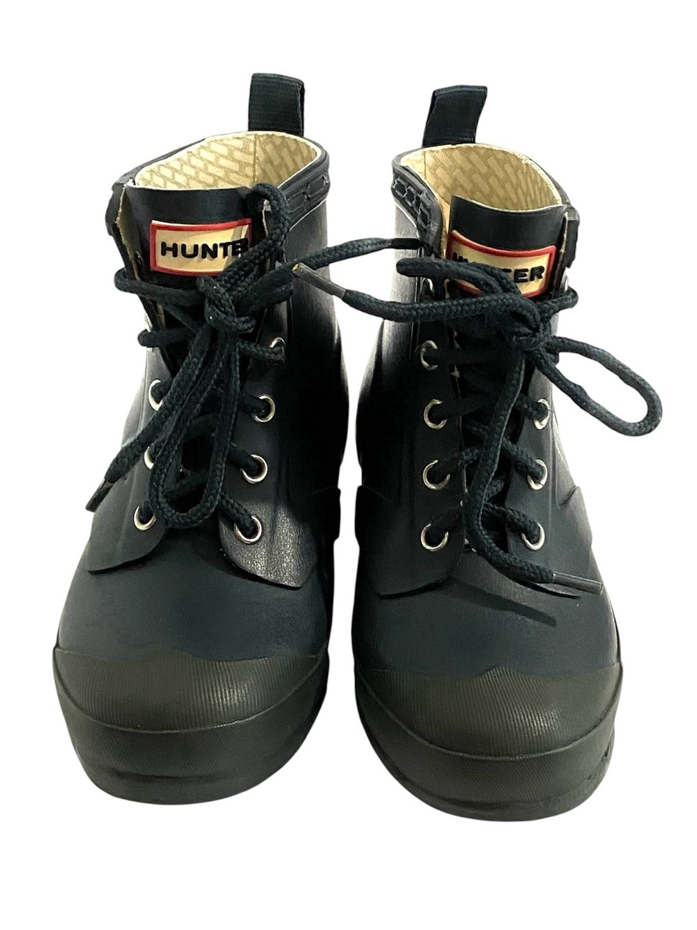 Y2K Hunter Kids Thurloe Combat Rain Boots Blue Black Boys 11 Girls 12 Lace Rare